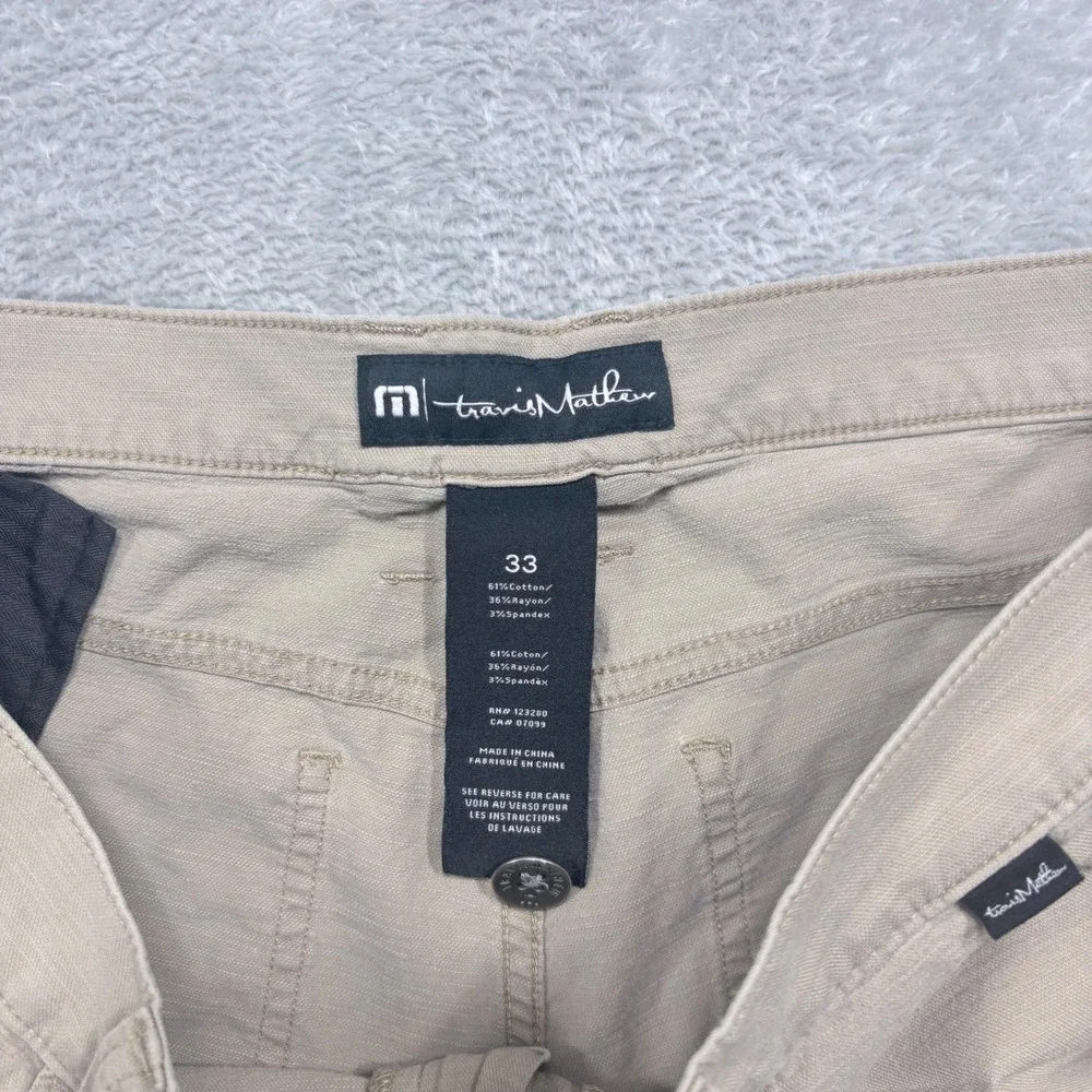 TravisMathew Pants Mens‎ 33 Khaki Tan Golf Casual Stretch Straight Leg 5-Pocket